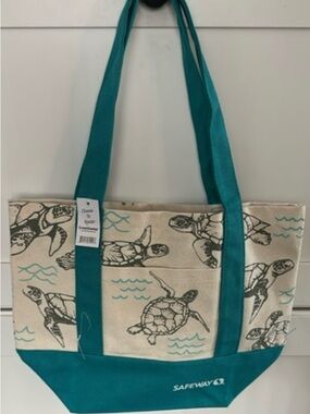 Safeway Teal and Cream Turtle Print Mini Canvas Tote